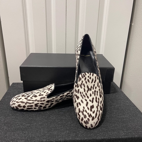 $890+ NEW Saint Laurent Pony Hair Animal Print Loafers SZ IT40/US 9.5-10 - Picture 1 of 13